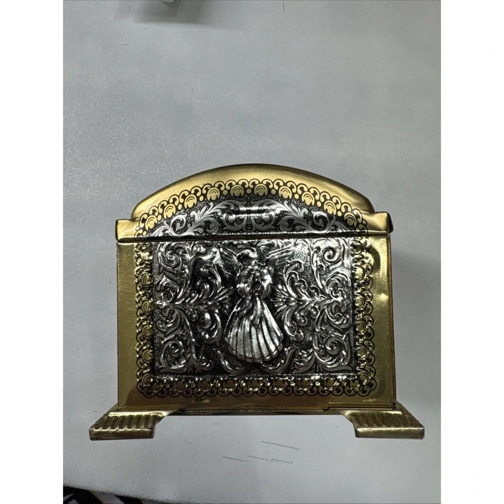 Vintage Teleflora Angel Embossed Chest Tin Gold and Silver tone West Germany  VG